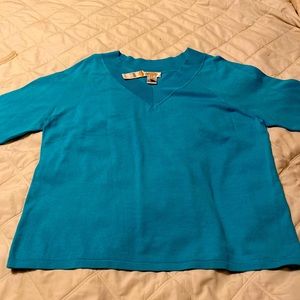 Talbots Sweater Pullover Women's Size 1X
3/4 Sleeve V/Neck Teal Silk/Nylon-NWT